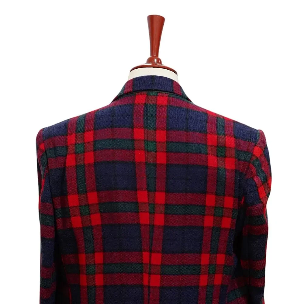 Mens Wool Sport Coat 44R Red Blue Green Tartan Plaid Blazer 2 Button Wedding